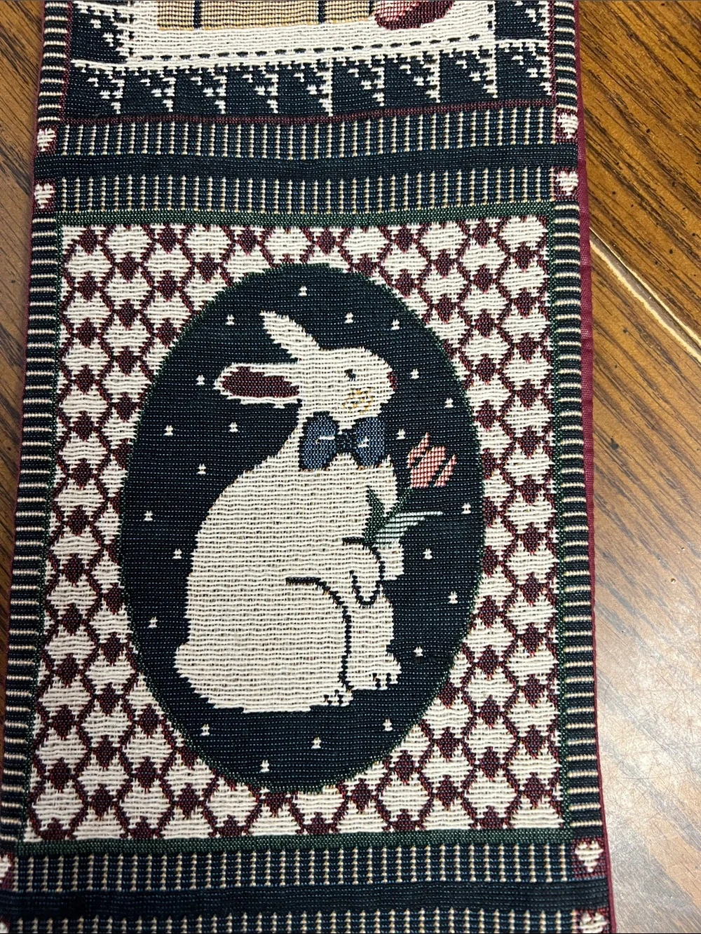 Vertical Cottage Bunny & Berries Wall Tapestry - Pink and Black